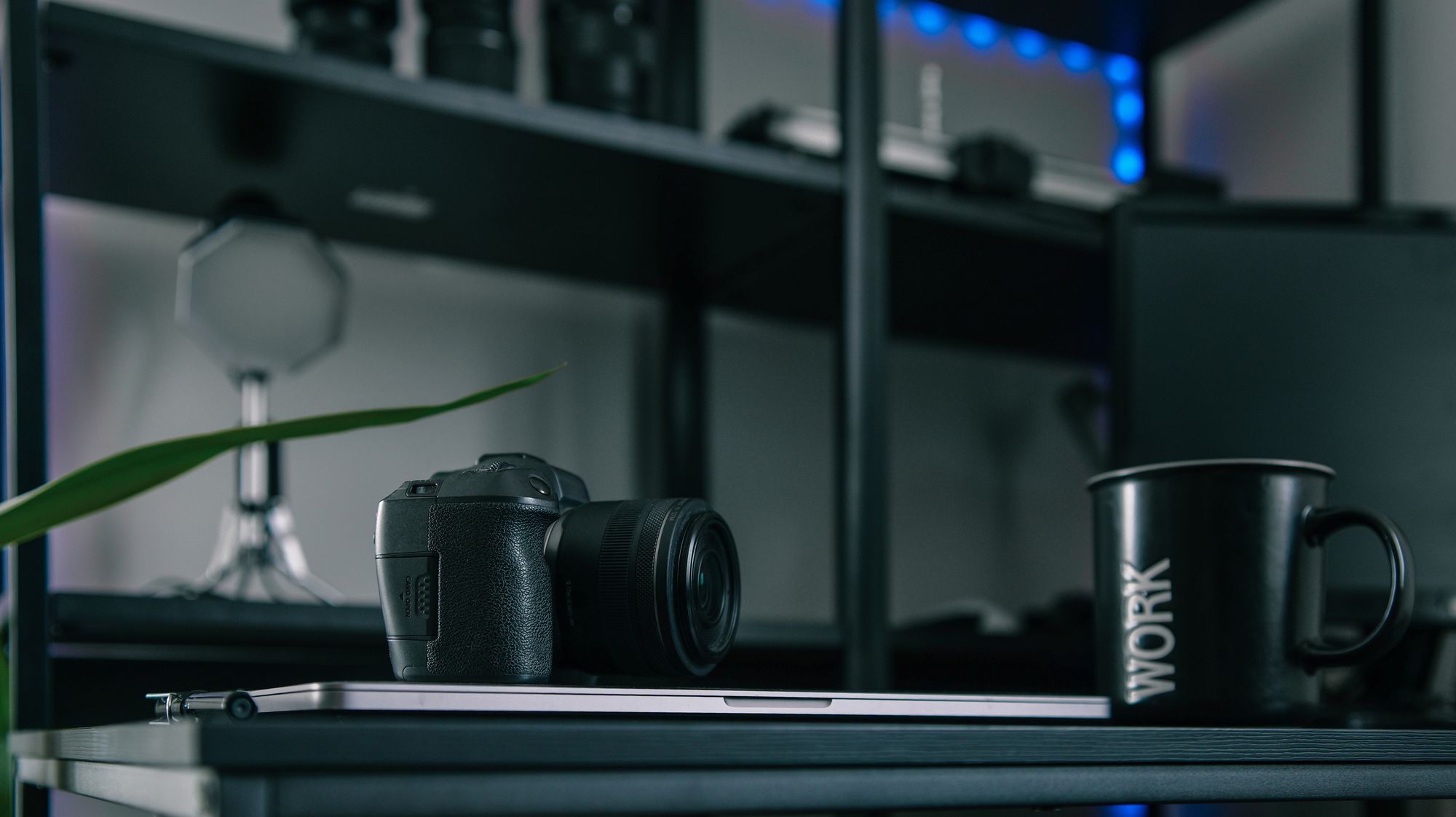 Creative studio desk with a camera