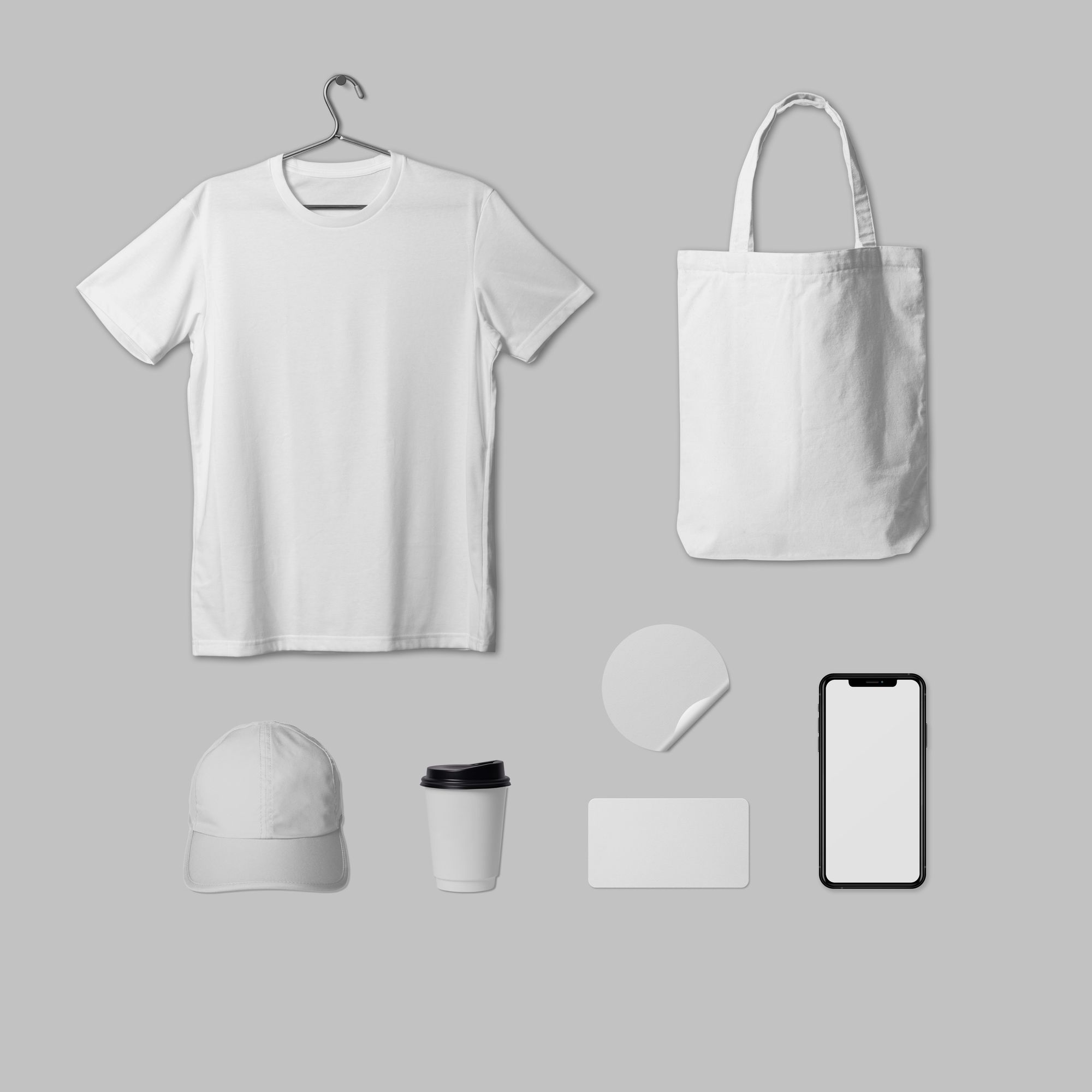 T-shirt, tote bag, cap and cup ready for branding